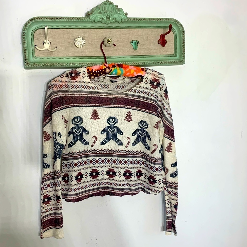 Gingerbread cropped long sleeve knit small made in USA top